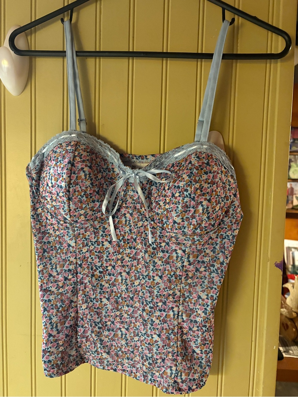 No Boundaries Light Blue Floral Bustier Top